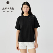 阿瑪施（AMASS）女裝2025新款質(zhì)感貓咪釘珠圓領(lǐng)短袖純棉T恤女530088 鏤空花 S (2碼)