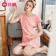 芬騰可安睡裙女可愛甜美純棉透氣女士家居服睡裙 蝦色-款式1 2XL