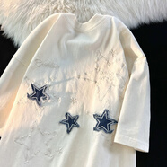 南極人（Nanjiren）【8944次回購】美式刺繡字母植絨星星短袖t恤寬松復古國潮 2312#杏色 M