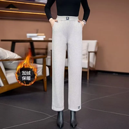 【冬季爆款】25年爆款毛呢加絨高腰闊腿直筒褲 遮肉顯瘦時(shí)尚減齡 燕麥色 【加絨加厚款】 XL 【建議110-125斤】