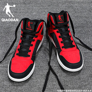 喬丹男鞋高幫板鞋男2025冬季新款皮面防水耐磨運動(dòng)鞋子男百搭休閑板鞋 黑色/極光紅 42