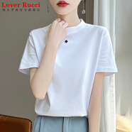 LOVER RUCCI夏季新款純棉短袖女半高圓領(lǐng)中領(lǐng)寬松t恤涼感正肩半袖體恤衫簡(jiǎn)約 白色(半高圓 領(lǐng)) M