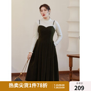 獨(dú)束大碼女裝絲絨吊帶連衣裙女冬裝新款胖mm法式氣質(zhì)背帶裙顯瘦 橄欖綠 2XL