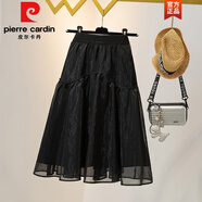 皮爾卡丹（pierre cardin）大版女裝女裝夏季顯瘦歐根網(wǎng)紗梨形身材半身裙微胖m高腰遮肚子a字 黑色【a字半身裙/裙子半身裙/半 M 建議100斤以?xún)?nèi)