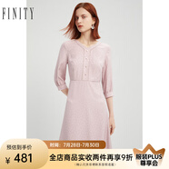 FINITY粉色連衣裙春季新品法式氣質(zhì)別致印花顯瘦減齡裙子女 粉色 M