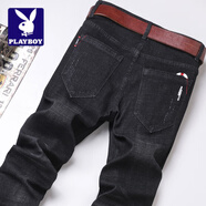 花花公子;PLAYBOY春秋季牛仔褲男2025新款時尚簡約百搭修身長褲經(jīng)典帥氣舒適褲子男 黑色 29 2尺2