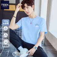 TEEK重磅水柔棉短袖t恤男生百搭上衣服 2025夏季時(shí)尚男裝學(xué)生休閑體恤 HA2176天藍(lán)色 M