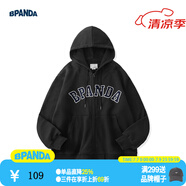 熊貓·本【常華森/官鴻同款】開衫刺繡連帽衛(wèi)衣男寬松日系休閑情侶外套 黑色 開衫 S