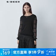 S.DEERsdeer圣迪奧女裝羅紋圓領(lǐng)亮片褶皺拼接針織衫S221Z3501 黑色/91 S 160