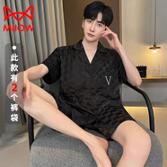 貓人（MiiOW）睡衣男士夏季冰感短袖褲夏天薄款仿真絲男生青年學(xué)生家居服套裝 G792 L (身高170左右體重-130斤)