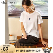 Olrain歐芮兒法式白色短袖T恤女夏季新款簡約正肩顯瘦上衣 白色（小刺繡） L