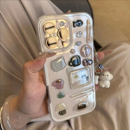 易淘制造蘋果iPhone16Promax黑貓貼紙創(chuàng)意DIY軟殼情侶卡通簡約ins風(fēng)防摔保護(hù)套 古董白+DIY可愛貓咪滴膠貼紙+立體絨毛白狗骨頭掛 iPhone_12