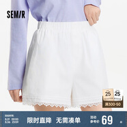 森馬（Semir）休閑褲女寬松松緊腰溫柔2025夏季甜美風(fēng)蕾絲花邊短褲109325125002