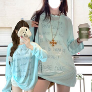 斤慕薄荷綠長袖t恤女2025早秋防曬罩衫多巴胺寬松微透中長款上衣 薄荷綠M