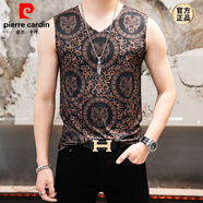 皮爾卡丹（pierre cardin）無袖男士背心夏季冰絲2025新款夏天無痕豹紋背心男款薄款坎肩汗衫 棕色-龍【冰絲背心】 L 80-90斤