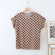 歌班婭棉綢上衣中老年人造棉媽媽衫薄款短袖寬松大碼套頭休閑家居T恤 21卡其底黑圓點(diǎn) 4XL 建議130-145斤左右