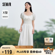 森馬連衣裙女溫柔氣質(zhì)白月光夏季法式方領(lǐng)收腰中長裙107424114036