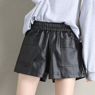 花花公子（PLAYBOY）高端輕奢2025新款秋季新款皮短褲女大碼顯瘦高腰靴褲 黑色9991 L 【建議95-105斤】