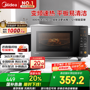 美的（Midea）家用變頻微波爐平板式易清潔 800W微波速熱 一鍵智能菜單 鉆石背板 微晶面板加熱20L（PM20M2）