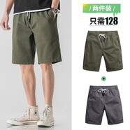 我的速度休閑短褲男夏季外穿夏天純棉松緊腰中褲寬松馬褲過(guò)膝男士五分褲子 軍綠+灰色【2件裝更劃算】 XL