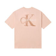 CALVIN KLEIN JEANS短袖t恤男2025春夏新款男女情侶中性休閑浮雕字母印花半袖體恤 CK03淺粉色 S 【合適100-125斤】