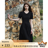 范思藍(lán)恩夏季腰精裙氣質(zhì)收腰無袖背心連衣裙女夏季新款海邊度假顯瘦裙 黑色-有袖 XL