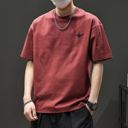 維啟安短袖t恤男士白色2025新款夏季寬松男生半袖刺繡體恤冰絲速干上衣 2881酒紅【4.0升級(jí)涼感棉面料】 M 90-105斤