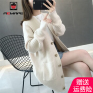 AEMAPE 針織衫女2025春秋季時(shí)尚百搭中長款寬松毛衣開衫外套女裝 米白色 M