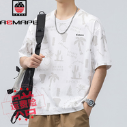 AEMAPE美國蘋果圓領(lǐng)短袖T恤男夏新款潮流百搭夏季速干印花寬松休閑體恤 J803白色 XL (適合140-155斤)