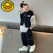 G.duck兒童裝男童套裝春秋款2025新款春裝大童男孩衛(wèi)衣運動春季酷帥氣潮 黑色春秋款 cm 100