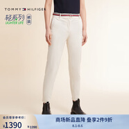 TOMMY HILFIGER【輕彈感】25女裝四季款條紋腰帶彈力直筒修身九分褲休閑褲 【九分】白色AC0 （腰帶隨機(jī)） 34