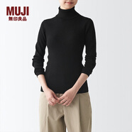 無印良品（MUJI）女式 羅紋可水洗高領(lǐng)毛衣 長袖打底針織衫上衣毛衫 BAG01A1A 黑色 S 155/80A