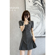 歌芭杉（GEBASHAN）品牌女裝泡泡袖收腰顯瘦法式氣質(zhì)連衣裙2025夏季新款高級感襯衫裙 灰色 M