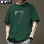 JEEP SPIRIT潮流潮牌設計感字母高街純棉短袖男夏季美式休閑體恤百搭T恤上衣 墨綠色短袖-1617-純棉 3XL 【建議190-215斤】