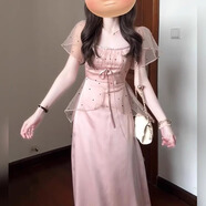巧丂法式網(wǎng)紗拼接波點(diǎn)緞面連衣裙女溫柔風(fēng)氣質(zhì)收腰長(zhǎng)裙 粉色 請(qǐng)參照詳情尺寸挑選尺碼 S 體重建議90-100