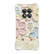藝彩家 適用紅米Note14手機殼新款夏日14Pro可背斜挎掛繩14Pro+硅膠油畫平安花四角防摔女保護套 透明-油畫平安花白 紅米Note14Pro+