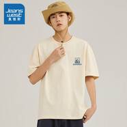 真維斯（Jeanswest）JRP真維斯男裝短袖T恤 2025春季新款港風(fēng)印花純棉圓領(lǐng)套頭衫男款 a款jr-41-173020淺米2170 170 /92a/m