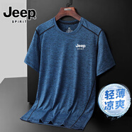 JEEP SPIRIT吉普冰絲速干短袖t恤男士夏季新款寬松休閑爸爸半袖體恤運(yùn)動(dòng)男裝 藏青色 7XL 【建議體重220-240斤】