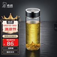 希諾（HEENOOR）玻璃杯單層加厚大容量杯子家用帶蓋男女士辦公室茶杯車(chē)載潮流水杯 深海藍-410ml【小熊杯蓋】帶濾網(wǎng) 【高硼硅玻璃杯體】