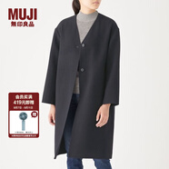 無印良品（MUJI）女式 羊毛混 雙面大衣 毛呢外套 秋冬簡約風外衣W9AD225 深海軍藍 L 165/88A