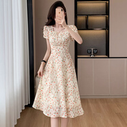 妹丫2025夏季法式氣質(zhì)溫柔風(fēng)甜美雪紡中長(cháng)裙小眾設計感碎花連衣裙女 圖片色 M