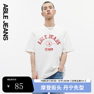 ABLE JEANS男短袖男t恤夏季復(fù)古字體百搭logo印花街頭短袖男t恤 象牙白 XS