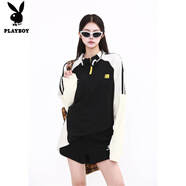 花花公子（PLAYBOY）半拉鏈撞色防曬訓練服球衣情侶T恤吸濕速干冰絲涼感長袖男女夏季 黑色 M