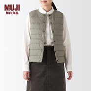 無(wú)印良品 MUJI 女式 便攜式 無(wú)領(lǐng) 羽絨背心BDC30C2A舒適輕薄保暖蓬松馬甲 淺棕色 M