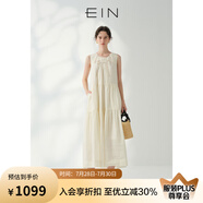 EIN苧麻風(fēng)箏剪影 EIN言蕾絲拼貼無(wú)袖圓領(lǐng)碎褶文藝蛋糕裙夏季新款 象牙白 L