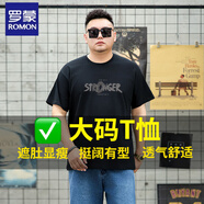 羅蒙胖子t恤男短袖純棉大碼圓領(lǐng)2025年夏季上衣加肥加大黑色半袖體恤 STR黑色 均碼 尺碼偏大，非常規(guī)尺碼 請參