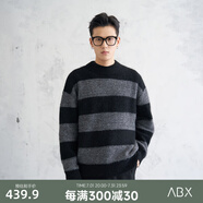 a.b.x【馬海毛綿羊毛混紡】冬季橫條紋圓領(lǐng)針織衫毛衣內搭打底衫男 黑灰條紋 L