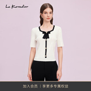 拉珂蒂（La Koradior）商場同款白色短袖針織衫女優(yōu)雅蝴蝶結(jié)裝飾上衣 本白色 XL
