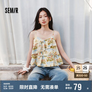 森馬（Semir）襯衫女短款修身荷葉邊度假風(fēng)2025夏甜美滿印吊帶小衫109325104002