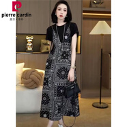 皮爾卡丹（pierrecardin）法式氣質(zhì)感假兩件連衣裙女2025夏季大碼遮肚子顯瘦歐貨吊帶裙 幾何藝術(shù)[歐洲站別致連衣裙/洋氣 S [80-100斤]